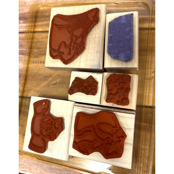 2000 STAMPIN' UP! POLAR BEARS WOOD MOUNTED RUBBER STAMP SET OF 6 HOLIDAY - Picture 5 of 5